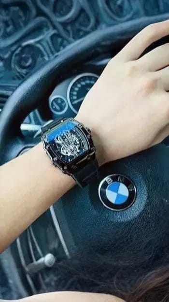 Richard Black Belt Skeleton Watch